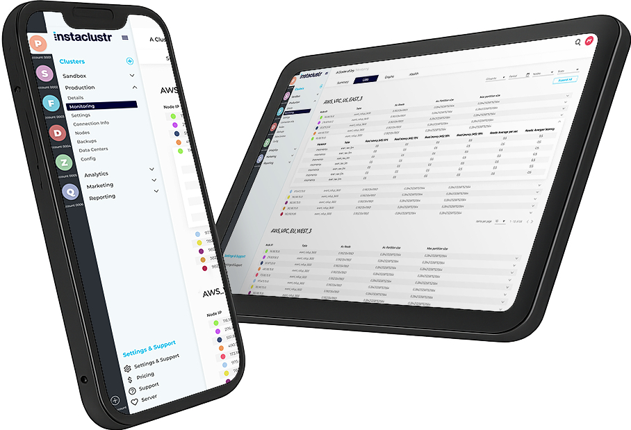 Tablet and mobile view of the Instaclustr console